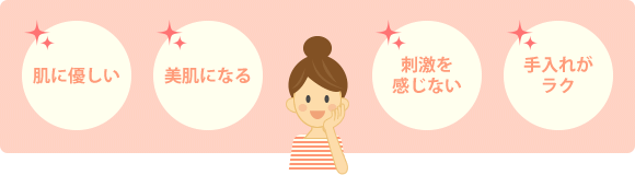 肌に優しい/美肌になる/刺激を感じない/手入れがラク